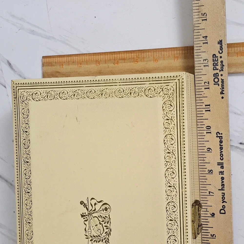 Vintage La Paloma Jewelry Box Cream & Red Velvet Musical Notes Storage Organizer